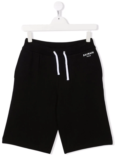 Shop Balmain Teen Logo-print Drawstring Shorts In Black