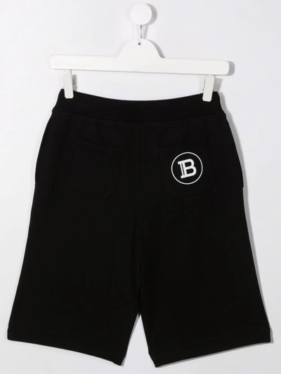 Shop Balmain Teen Logo-print Drawstring Shorts In Black