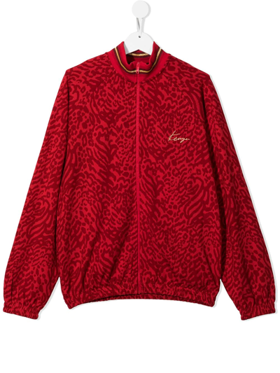 Shop Kenzo Teen Tiger-print Zip-up Track Jacket In Red