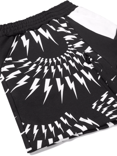 Shop Neil Barrett Teen Lightning Bolt Print Shorts In Black