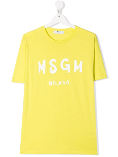 Shop Msgm Teen Logo-print Cotton T-shirt In Yellow