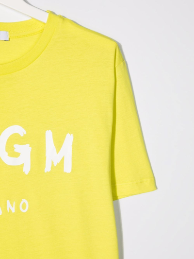 Shop Msgm Teen Logo-print Cotton T-shirt In Yellow