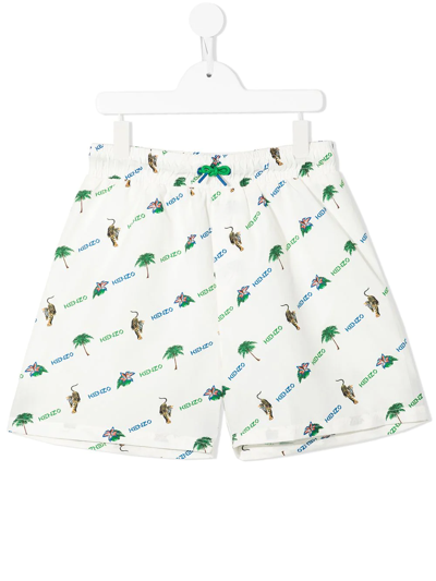 Shop Kenzo Mixed-print Swim Shorts In White
