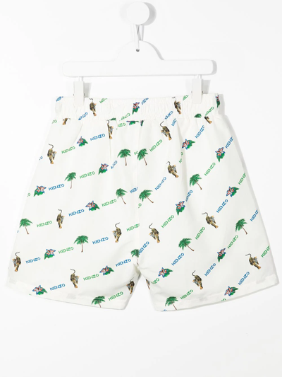 Shop Kenzo Mixed-print Swim Shorts In White