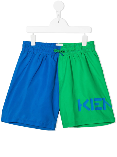 Shop Kenzo Colour-block Swim Shorts In Blue