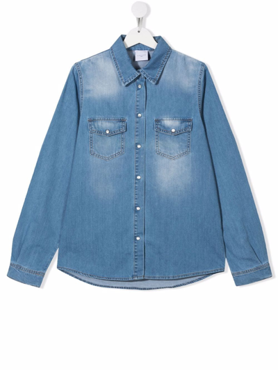 Shop Gaelle Paris Teen Stonewshed Denim Shirt In Blue