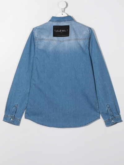 Shop Gaelle Paris Teen Stonewshed Denim Shirt In Blue