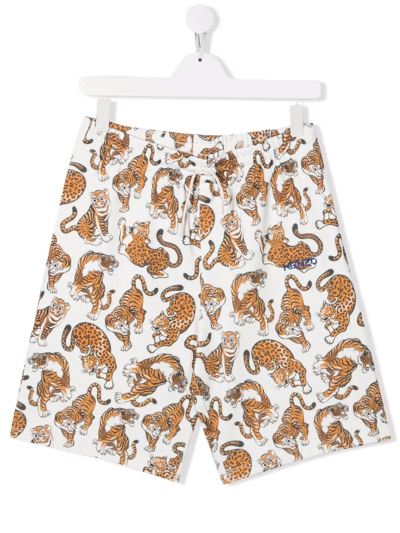 Shop Kenzo Tiger-print Shorts In White
