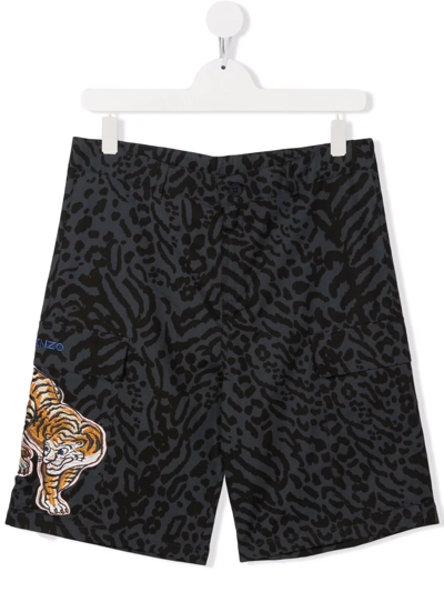Shop Kenzo Tiger-print Shorts In Black