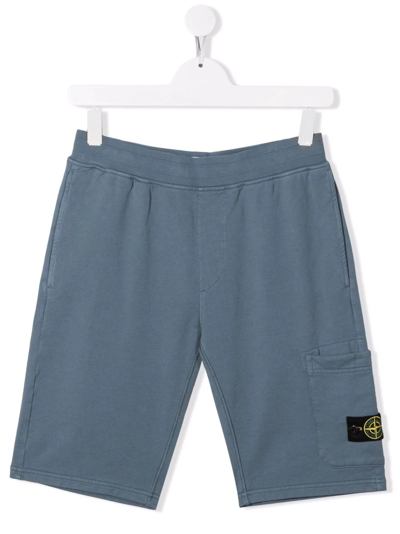 Shop Stone Island Junior Teen Logo-patch Cotton Track Shorts In Blue