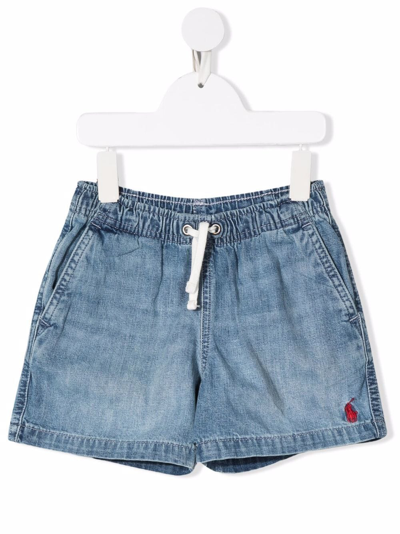 Shop Ralph Lauren Drawstring Denim Shorts In Blue