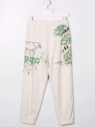 Shop Kenzo Teen Animal-print Cotton Track Pants In Neutrals