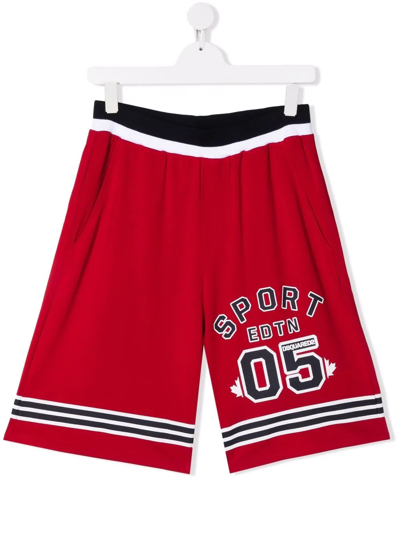 Shop Dsquared2 Teen Slogan-print Track Shorts In Red