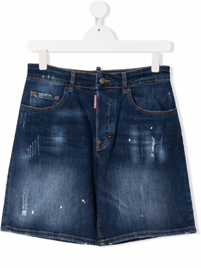 Dsquared2 Kids Blue Denim Shorts With Dsq2 Brothers Patch In Blue
