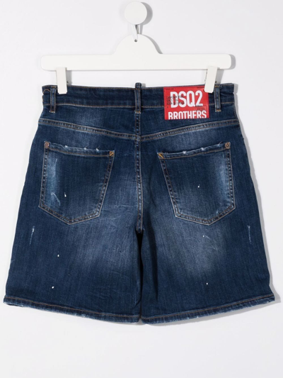Dsquared2 Kids Blue Denim Shorts With Dsq2 Brothers Patch In Blue
