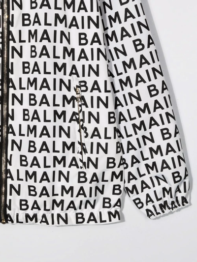 Shop Balmain Teen Logo-print Hooded Zip-up Jacket In White