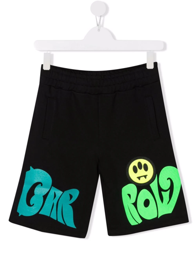 Barrow Logo Print Cotton Sweat Shorts In Black