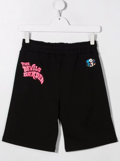 Barrow Logo Print Cotton Sweat Shorts In Black
