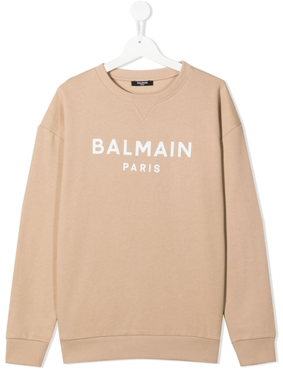 Shop Balmain Teen Logo-print Crewneck Sweatshirt In Brown