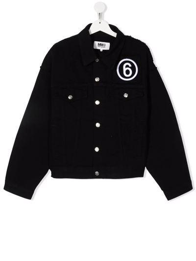 Shop Mm6 Maison Margiela Teen Embroidered-number Denim Jacket In Black