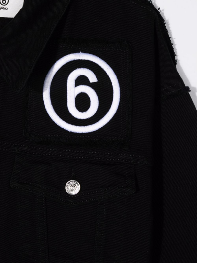 Shop Mm6 Maison Margiela Teen Embroidered-number Denim Jacket In Black