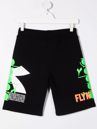 Diadora Junior Patterned Drawstring Track Shorts In Black