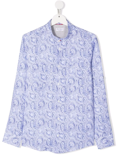 Shop Brunello Cucinelli Paisley-print Cotton Shirt In Blue
