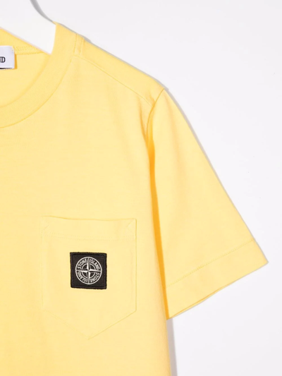 Shop Stone Island Junior Logo-patch Pocket T-shirt In Yellow