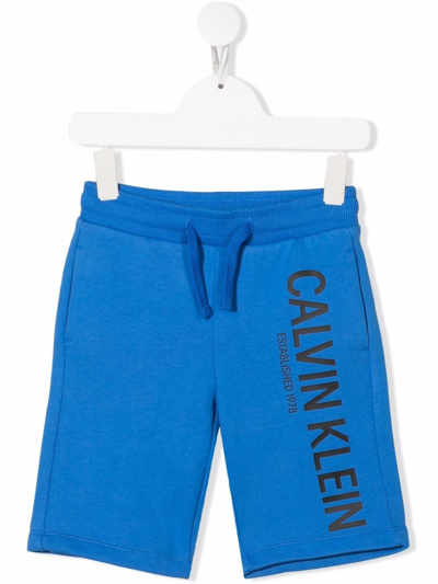Shop Calvin Klein Logo Drawstring Shorts In Blue