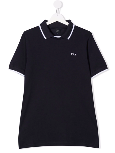 Shop Fay Teen Embroidered-logo Short-sleeved Polo Shirt In Blue