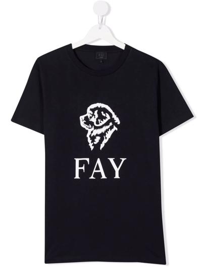 Shop Fay Teen Cotton Dog Logo-print T-shirt In Blue