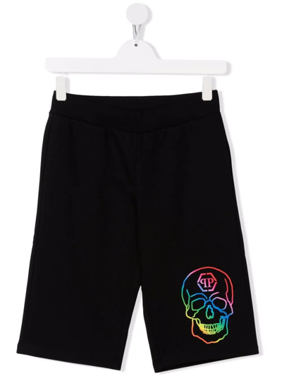 Shop Philipp Plein Junior Teen Skull-print Longline Shorts In Black