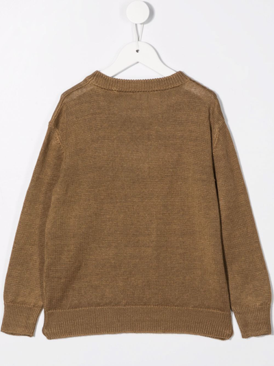 Shop Balmain Intarsia-knit Logo Jumper In Brown