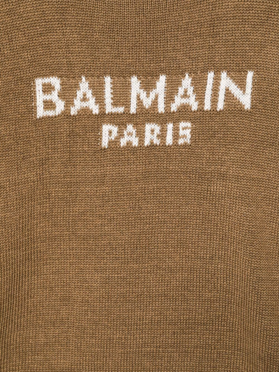 Shop Balmain Intarsia-knit Logo Jumper In Brown