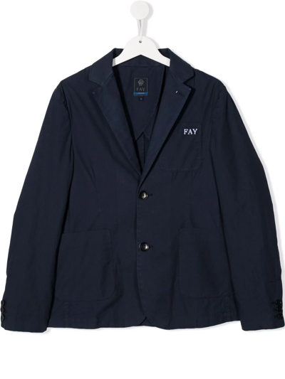 Shop Fay Teen Single-breasted Cotton Blazer In Blue