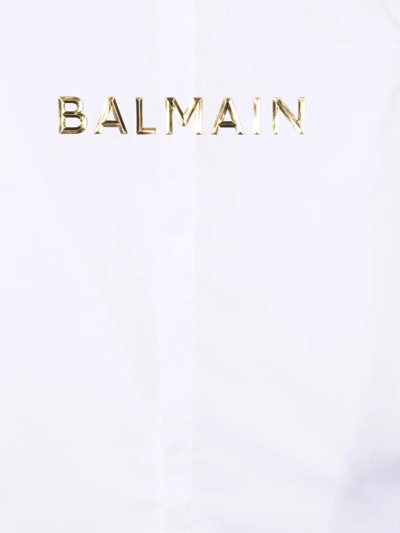Shop Balmain Teen Logo-lettering Long-sleeve Shirt In White