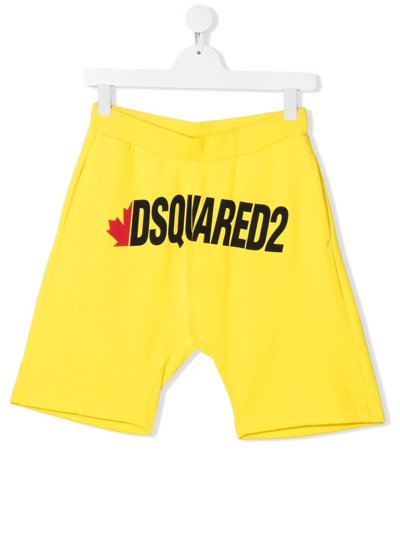 Shop Dsquared2 Teen Logo-print Jogger Shorts In Yellow