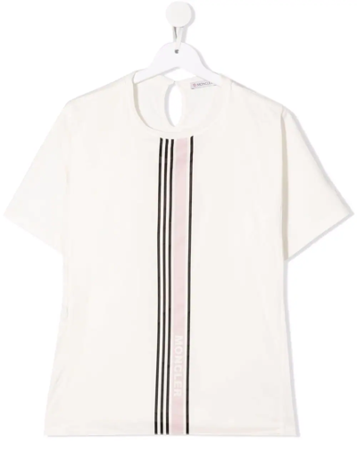 Shop Moncler Teen Logo-print Cotton T-shirt In Neutrals