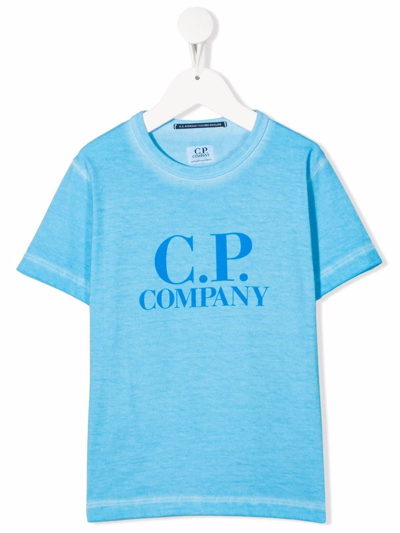 Shop C.p. Company Logo-print Cotton T-shirt In Blue