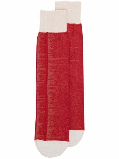 Shop Issey Miyake Colour-block Fitted Socks In Red