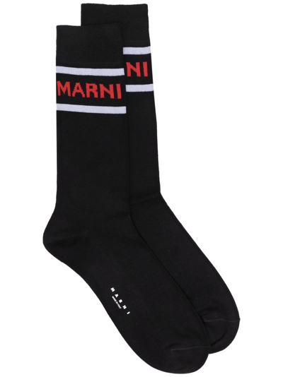 Shop Marni Logo Print Socks In Black