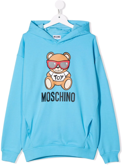 Shop Moschino Teddy Bear-print Hoodie In Blue
