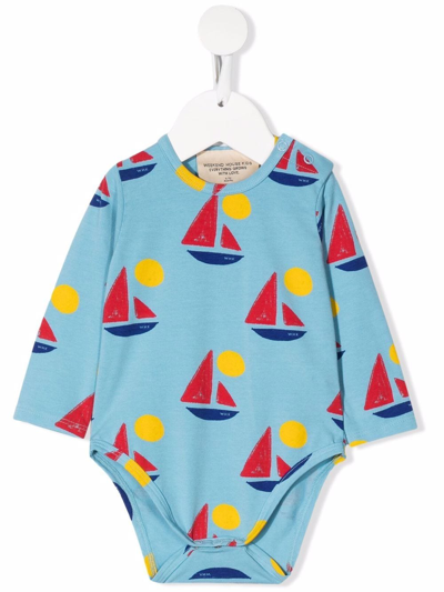 Weekend House. Baby Blue Boat Bodysuit In Blue