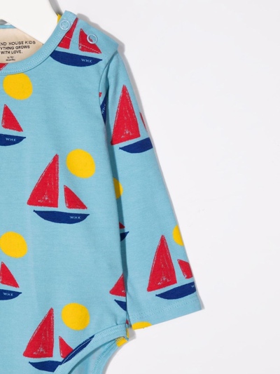 Weekend House. Baby Blue Boat Bodysuit In Blue