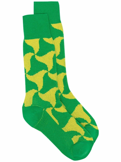 Shop Bottega Veneta Patterned Cashmere Socks In Green