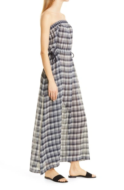 Shop Emporio Armani Plaid Strapless Dress In Striped Blue
