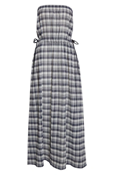 Shop Emporio Armani Plaid Strapless Dress In Striped Blue