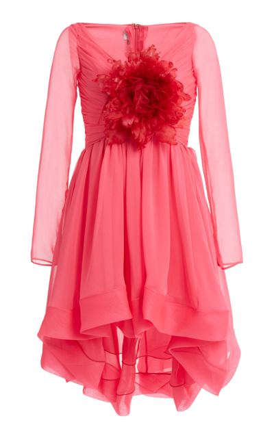 Shop Giambattista Valli Women's Floral-appliquéd Silk Georgette Mini Dress In Pink