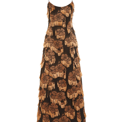 La Doublej Floral-print Flared Maxi Dress In Hibiscus Raffia
