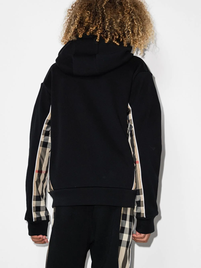 Shop Burberry Teen Check Panel Zipped Hoodie In Black